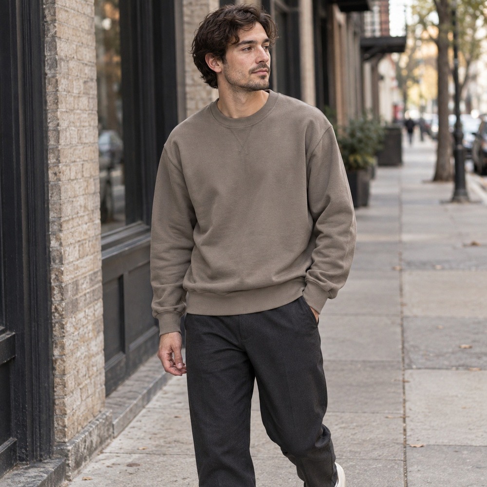 Zara Mens Sweatshirt Large Crewneck Long Sleeve Pullover Minimalist Streetwear